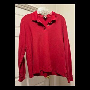 L.L. Bean Red L/S Polo 2-Button Shirt Size M 100% Cotton